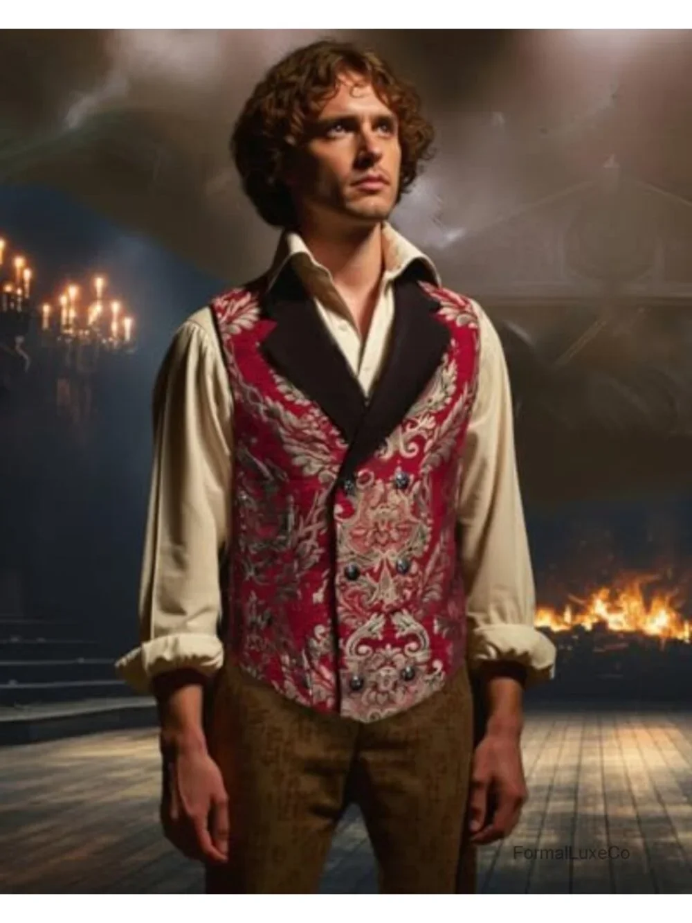 Victorian Steampunk Men's Corset Vest Double Breasted Jacquard Brocade Goth